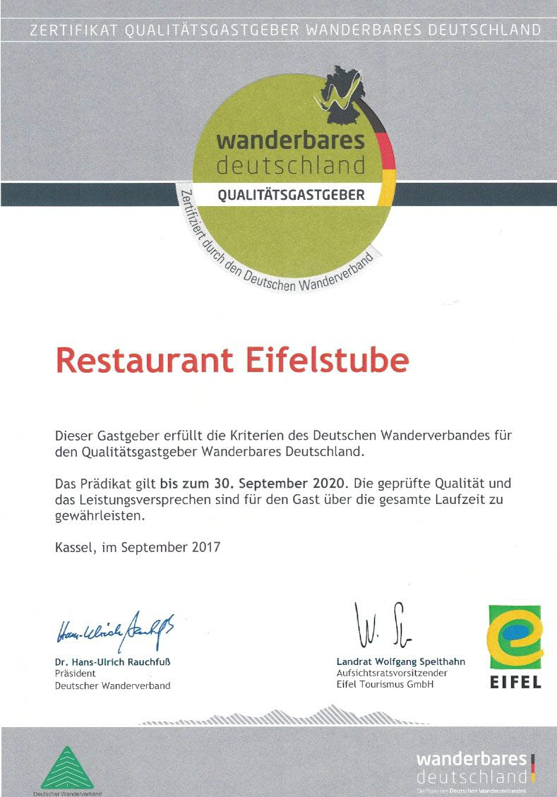Eifelstube Bewertungen Reviews Auszeichnungen Awards Hotel Restaurant HRS Booking.com Trivago Tripadvisor Wanderbares Deutschland